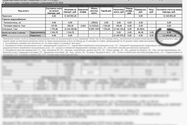 Россиянка получила счет за ЖКУ на 12 миллионов рублей